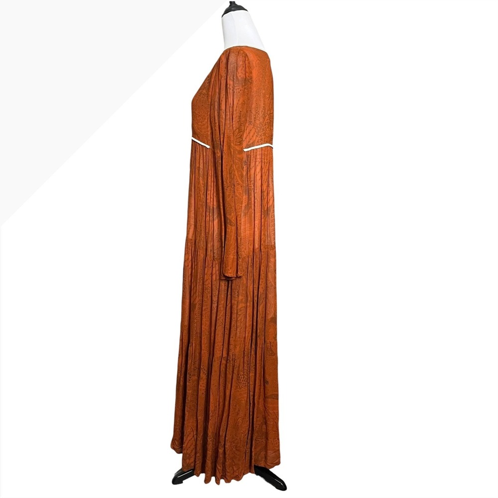 Christy Dawn Paloma Dress Womens L Rust Paisley Tiered Tassel Empire Midi Lined - Picture 5 of 9